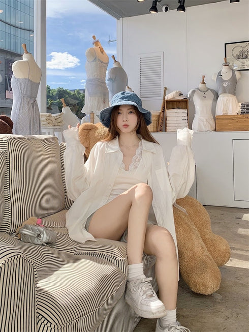 Summer Casual Shirt with Lacey Camisole  Sets